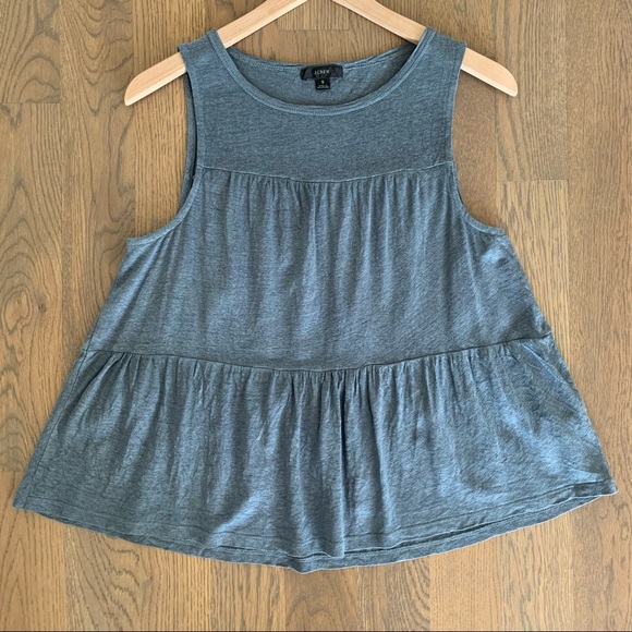 J. Crew Linen Tiered Tank Top Skylark Blue Size Small